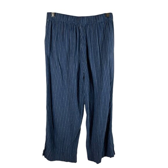 Nic+Zoe Pants Womens 8 Blue striped Wide Leg Organic Linen Beach Vacation Office - Picture 2 of 10